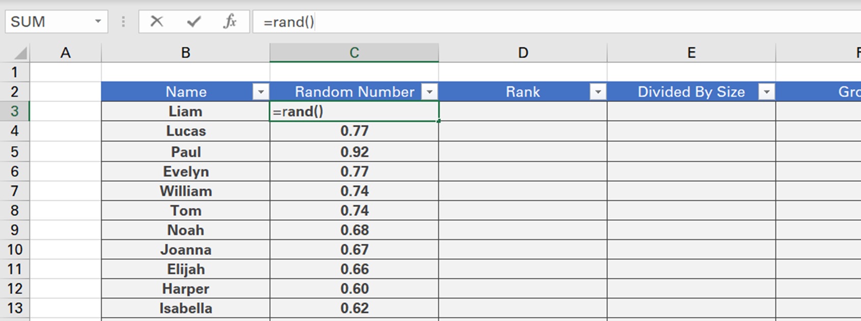 randomly assign values in excel